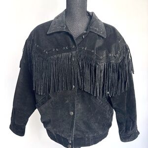 Women’s Vintage Black leather Moto fringe jacket 80’s size M